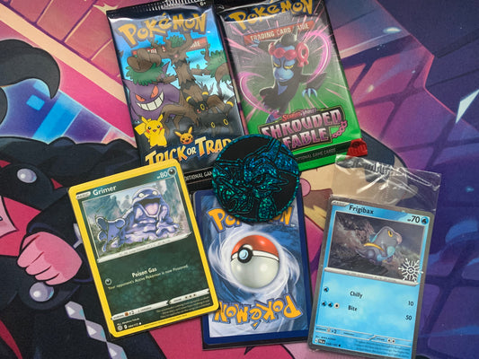 Bundle 5: 2 sealed Pokémon packs, 1 rare/sealed card, 5/4 bonus sleeved Pokémon cards,1 Pokémon coin