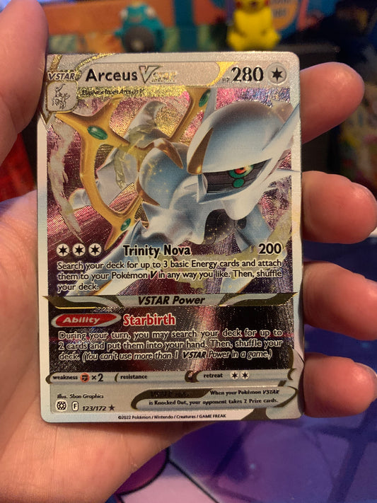 (Metal) Arceus Vstar F 123/172 + 4 random bonus cards (From arceus ultra premium collection)